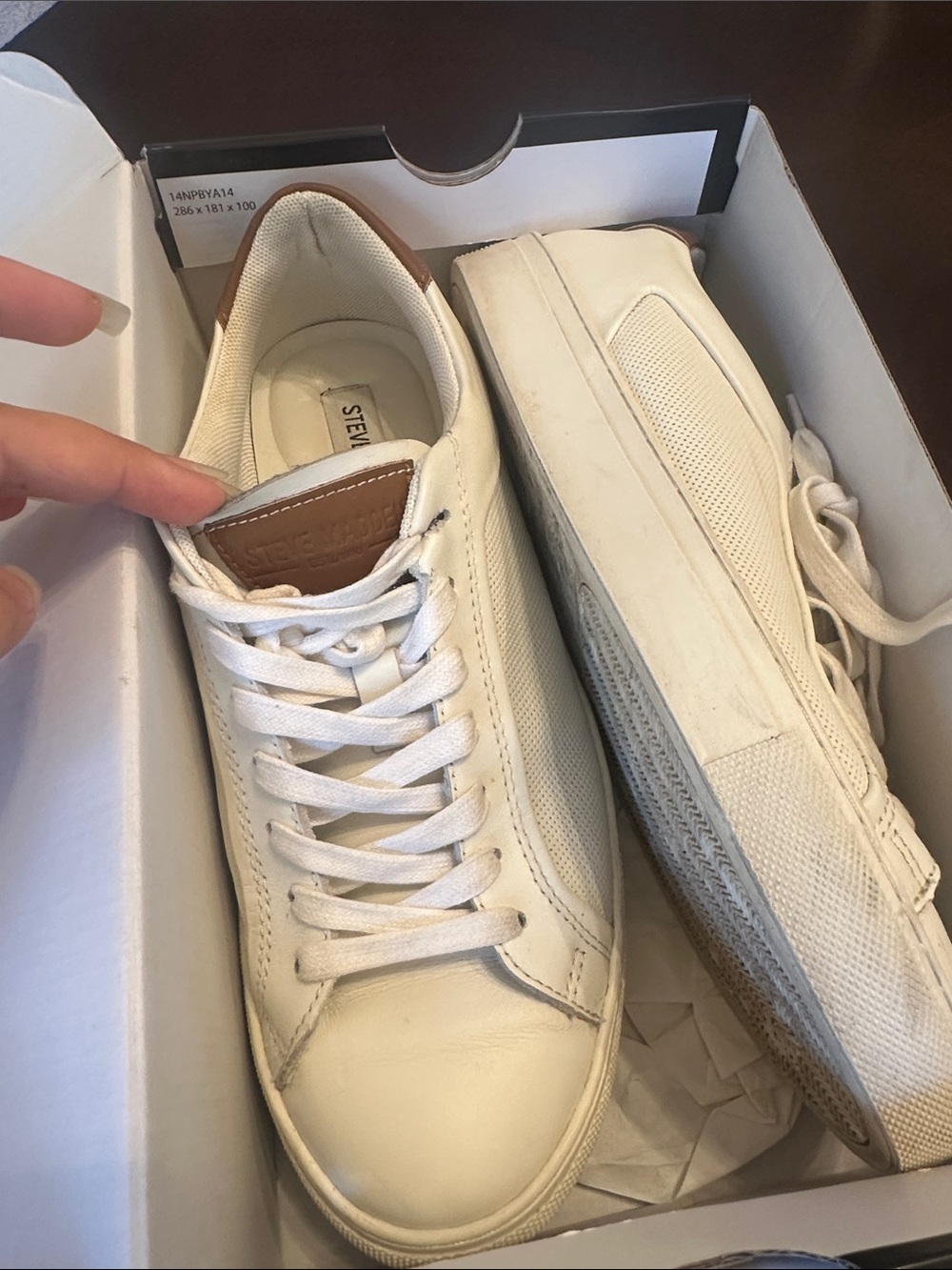 Steve Madden White Sneakers with Brown Heel Accent